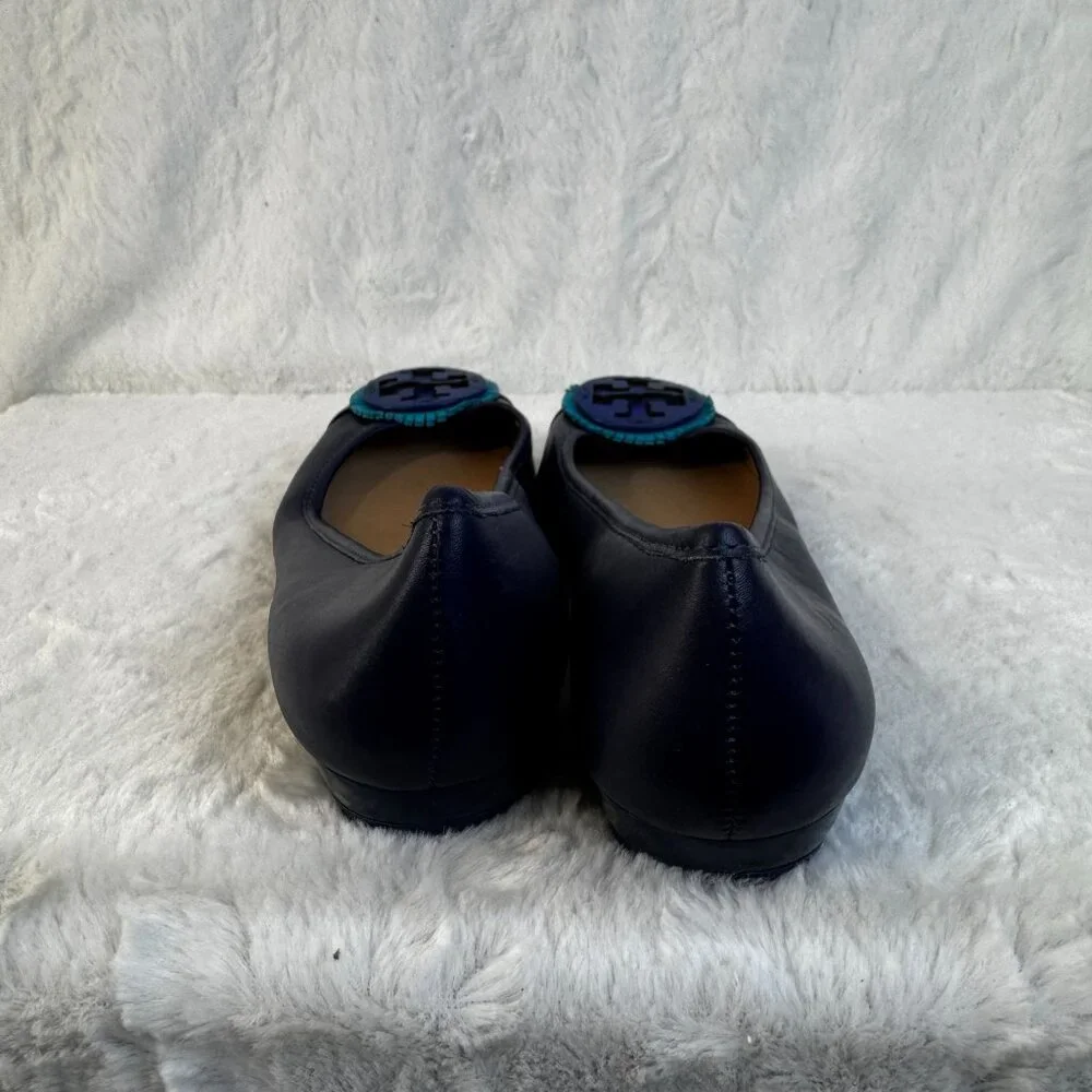 Tory Burch Minnie Cap-Toe Leather Ballet Flat Navy Sea Brillant - Picture 4 of 8